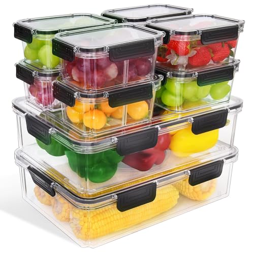 Fridge Food Storage Container with Lids, Plastic Fresh Produce Saver Keeper  for Vegetable Fruit Kitchen Refrigerator Organizers