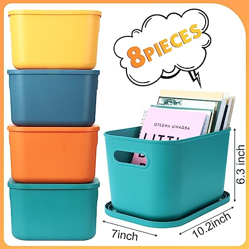 8 Pieces Colorful Plastic Storage Bins with Lid Stackable Baskets