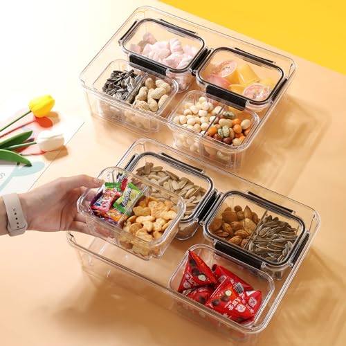 Dvkptbk Foods Storage Containers With Lids Removable Divided Platter Foods Storage Containers With 4 Compartment Refrigerator Organizer Bins Foods Sto